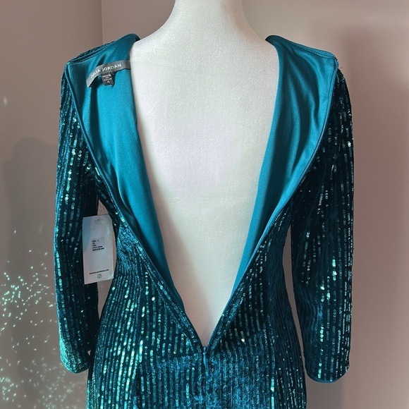 New Julia Jordan Teal Velvet Sequin Stripe Long Sleeve Sheath Party Dress Size 4 - Picture 8 of 11